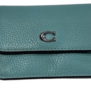 Coach Light Blue Silver Essential Half Flap Card Dogleash Clip Chain Case CR538